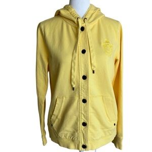 Lauren Ralph Lauren Yellow Cotton Button Front Hooded Jacket Y2K Sweatshirt M